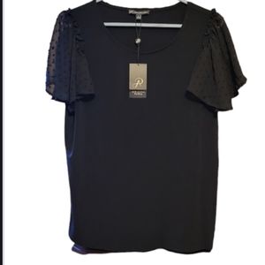 Adrianna Papell Black Swiss Dot Blouse